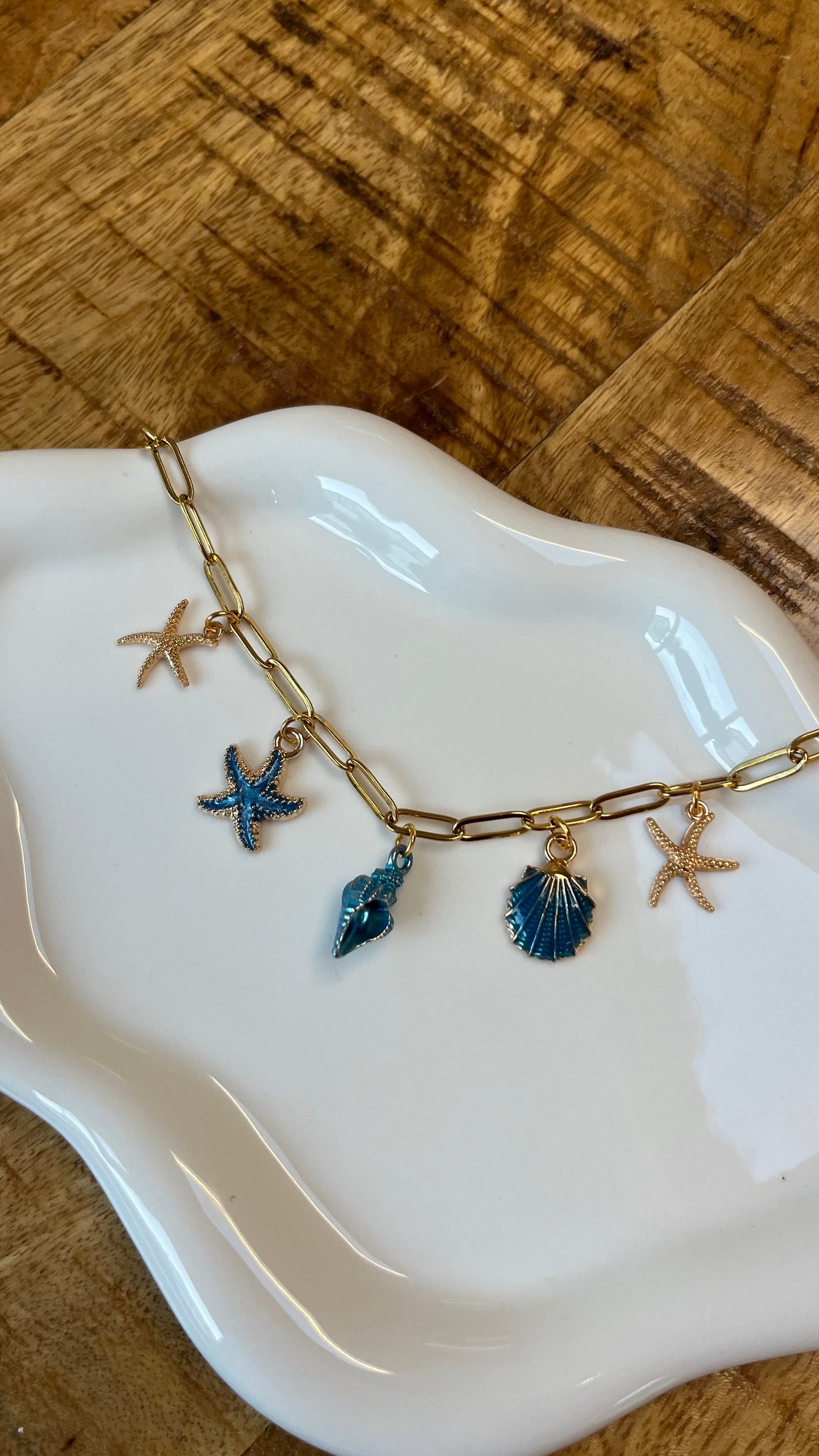 Blue Seaside Seashell Starfish Charm Bracelet