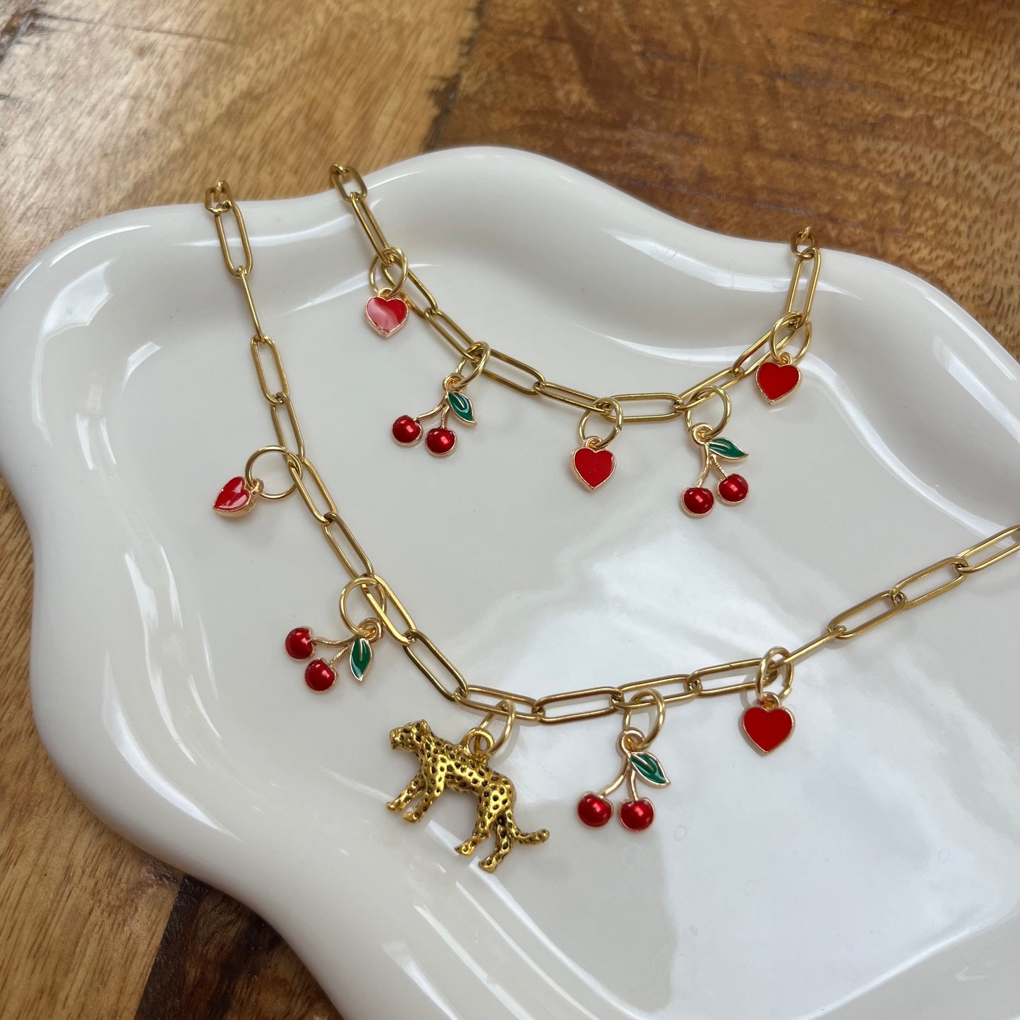Gold Charm Necklace Bracelet Set
