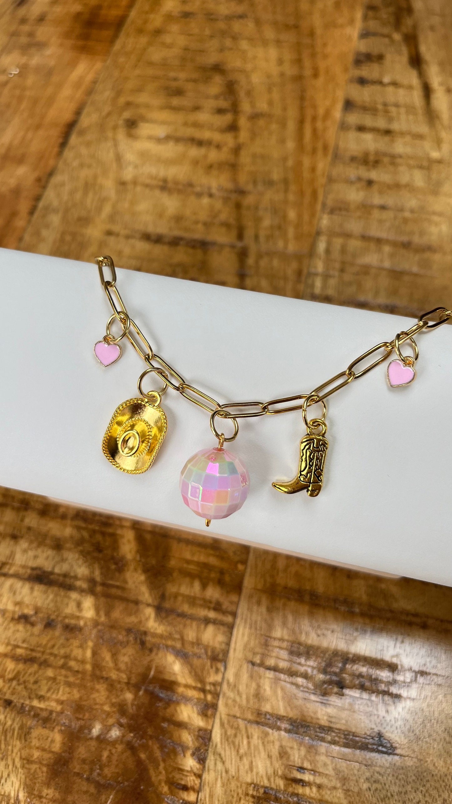Pink Disco Space Cowboy Charm Necklace