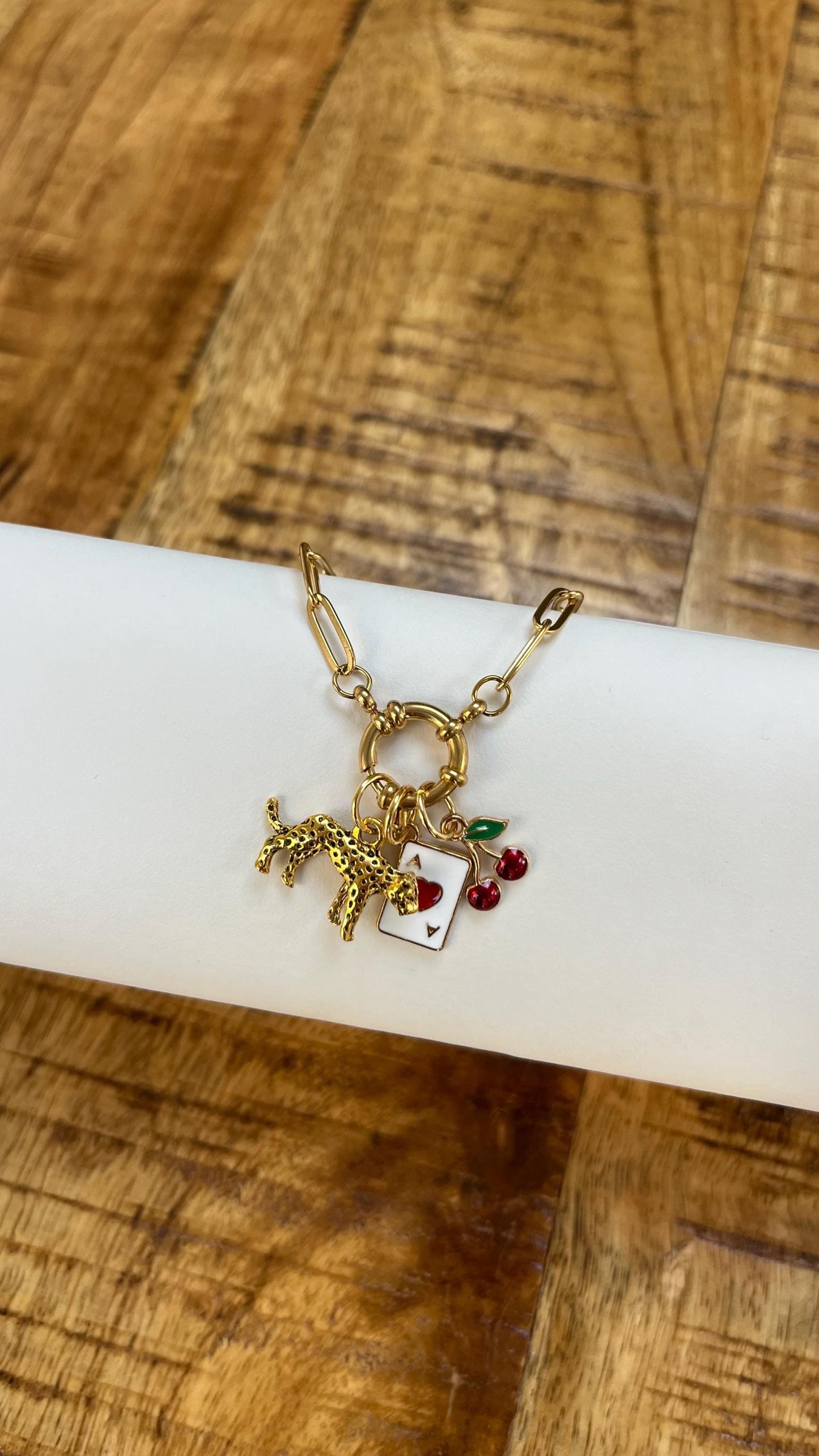 Leopard Cherry Gold Charm Bracelet