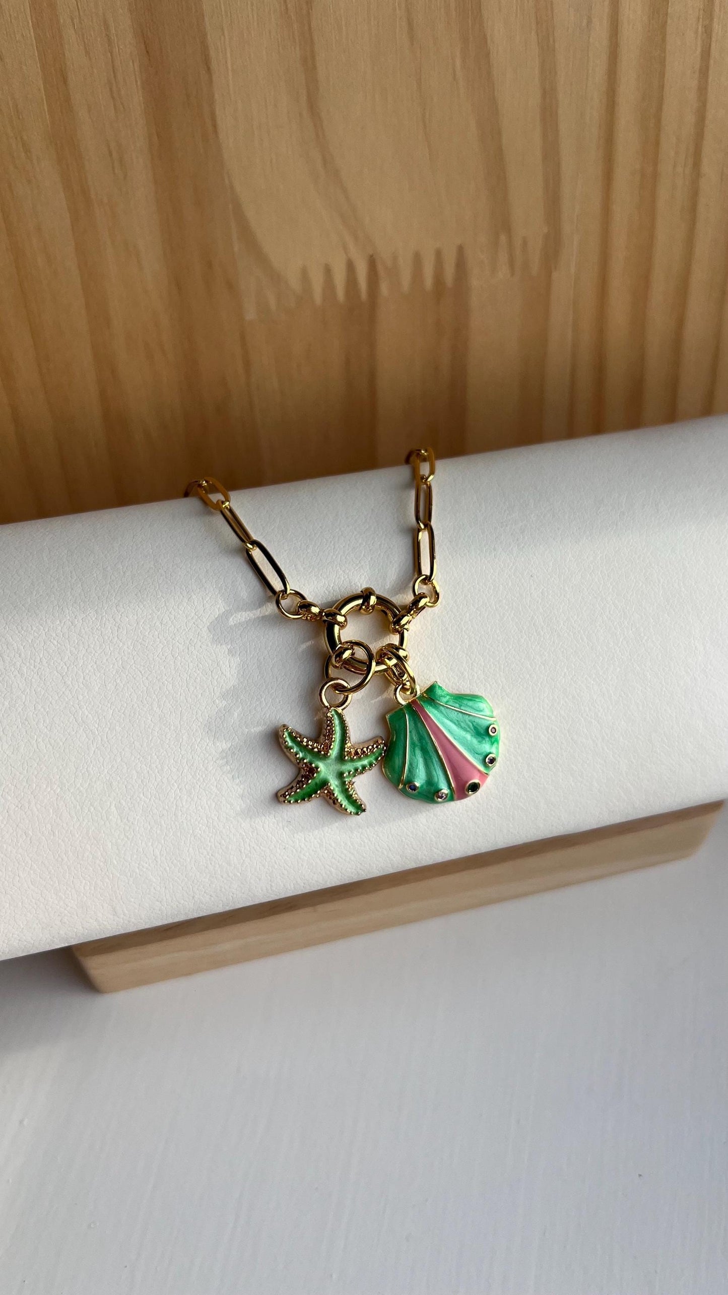 Green Shells Paperclip Necklace