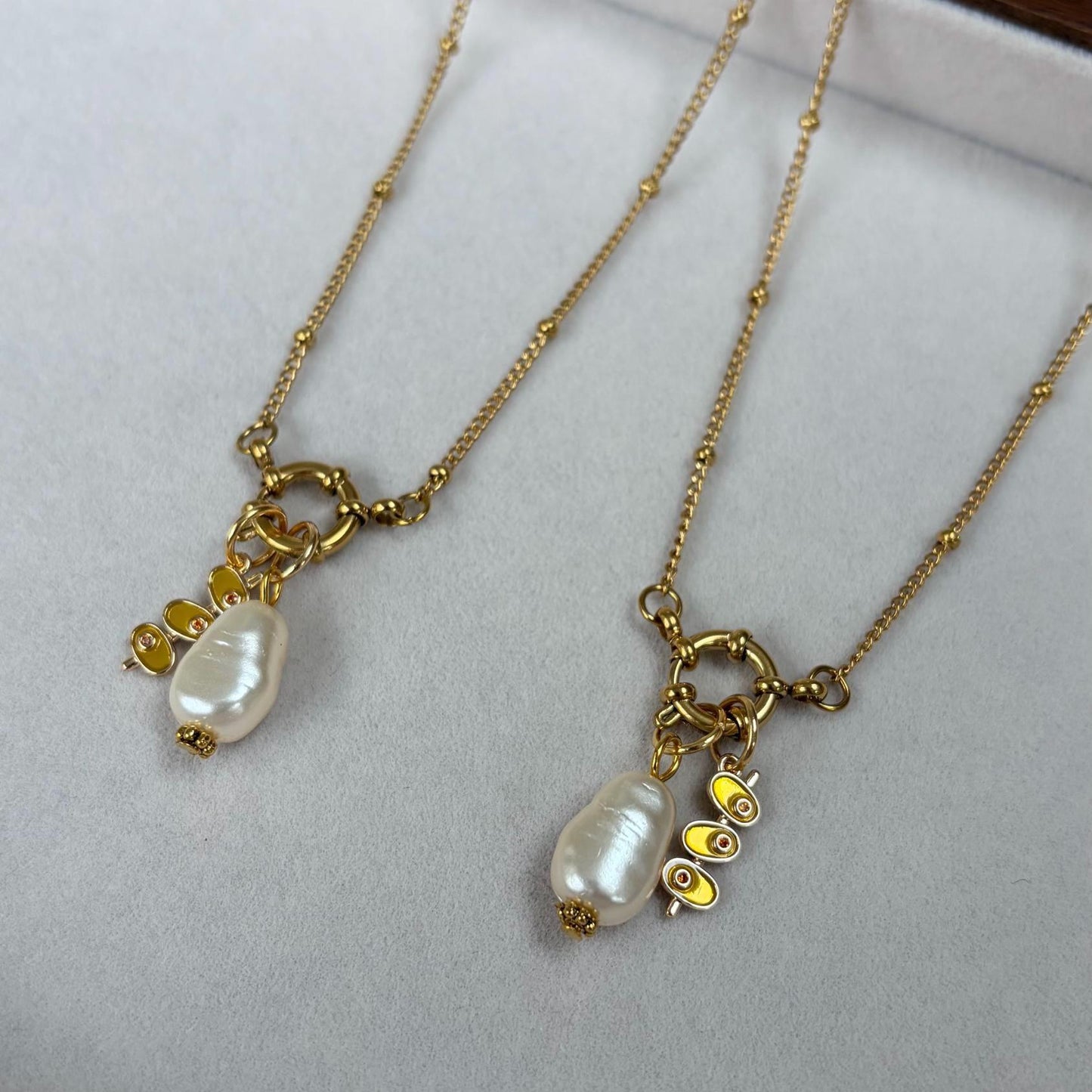 Gold-Plated Pearl and Olive Charm Necklace