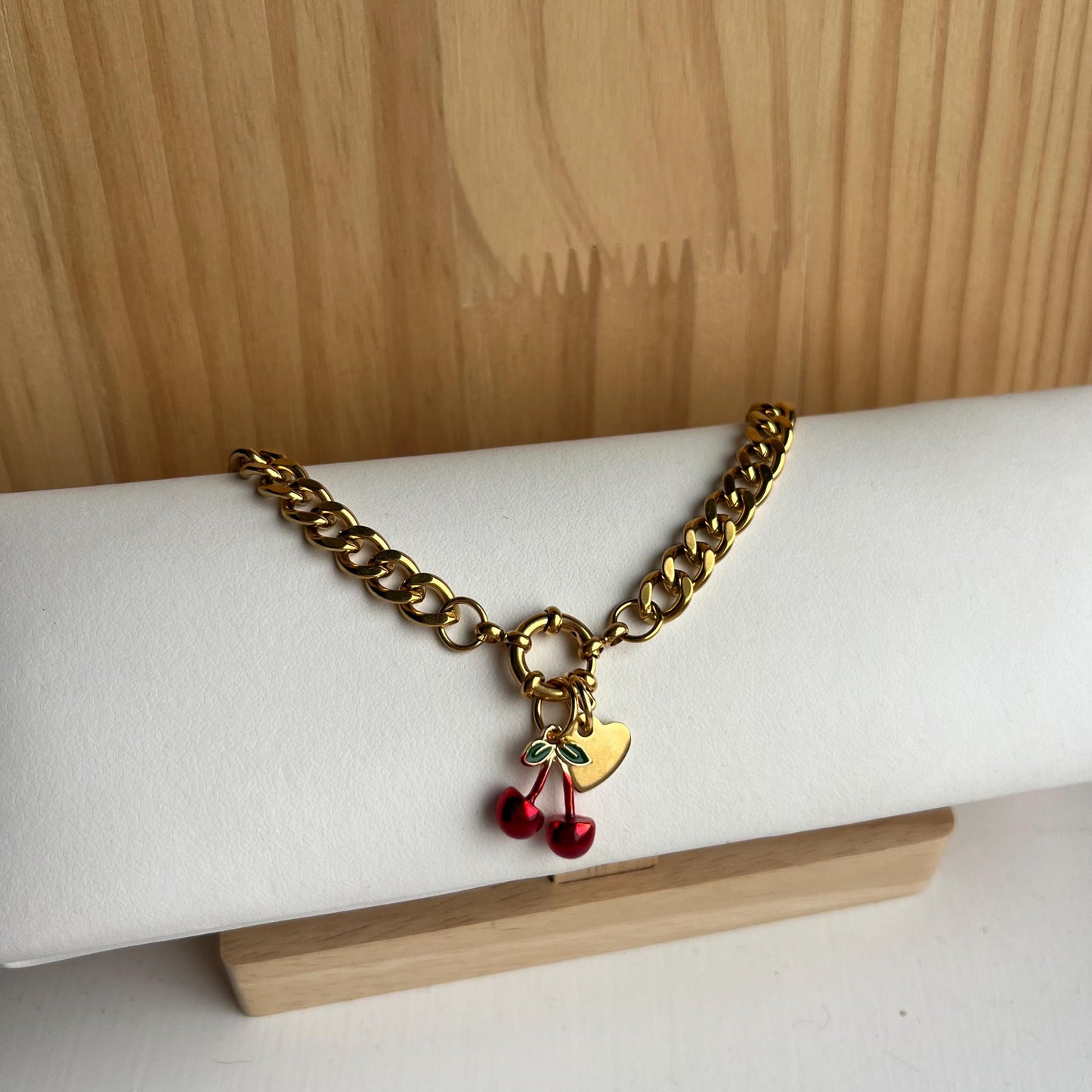 Gold Juicy Chunky Chain Cherry Pendant Necklace