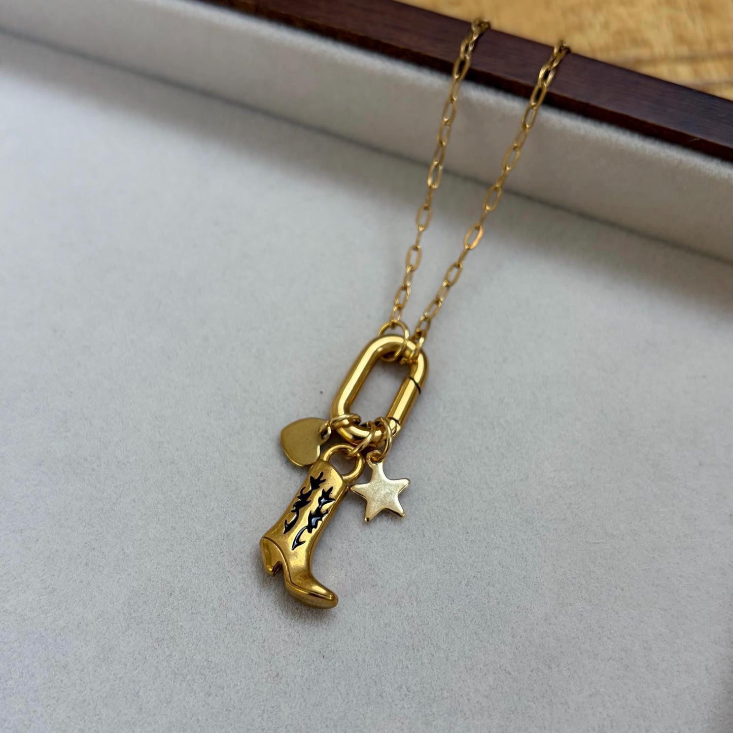 Gold Cowboy Boot Star Charm Necklace