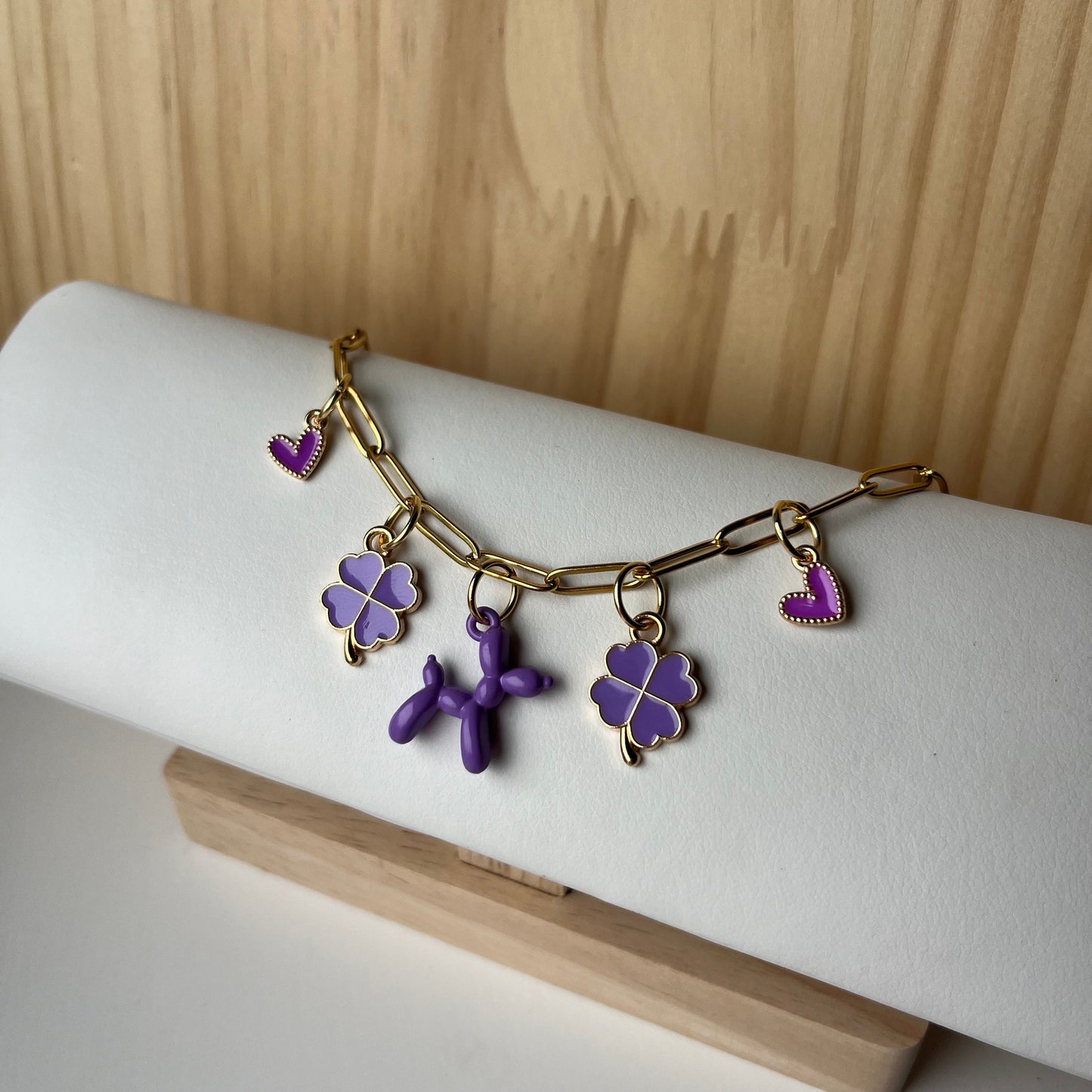 Purple Balloon Dog Clover Charm Necklace