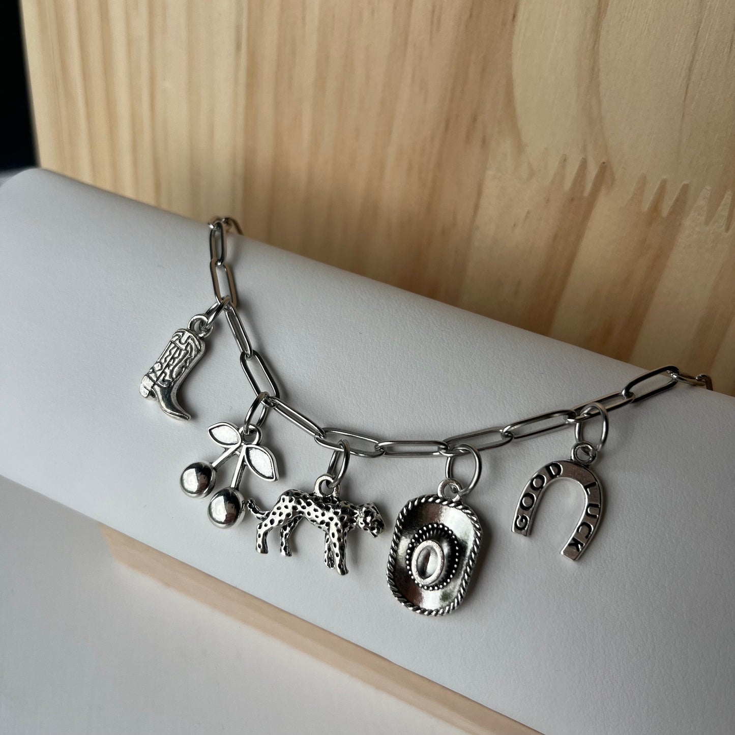 Leopard Cherry Cowboy Boot Charm Necklace