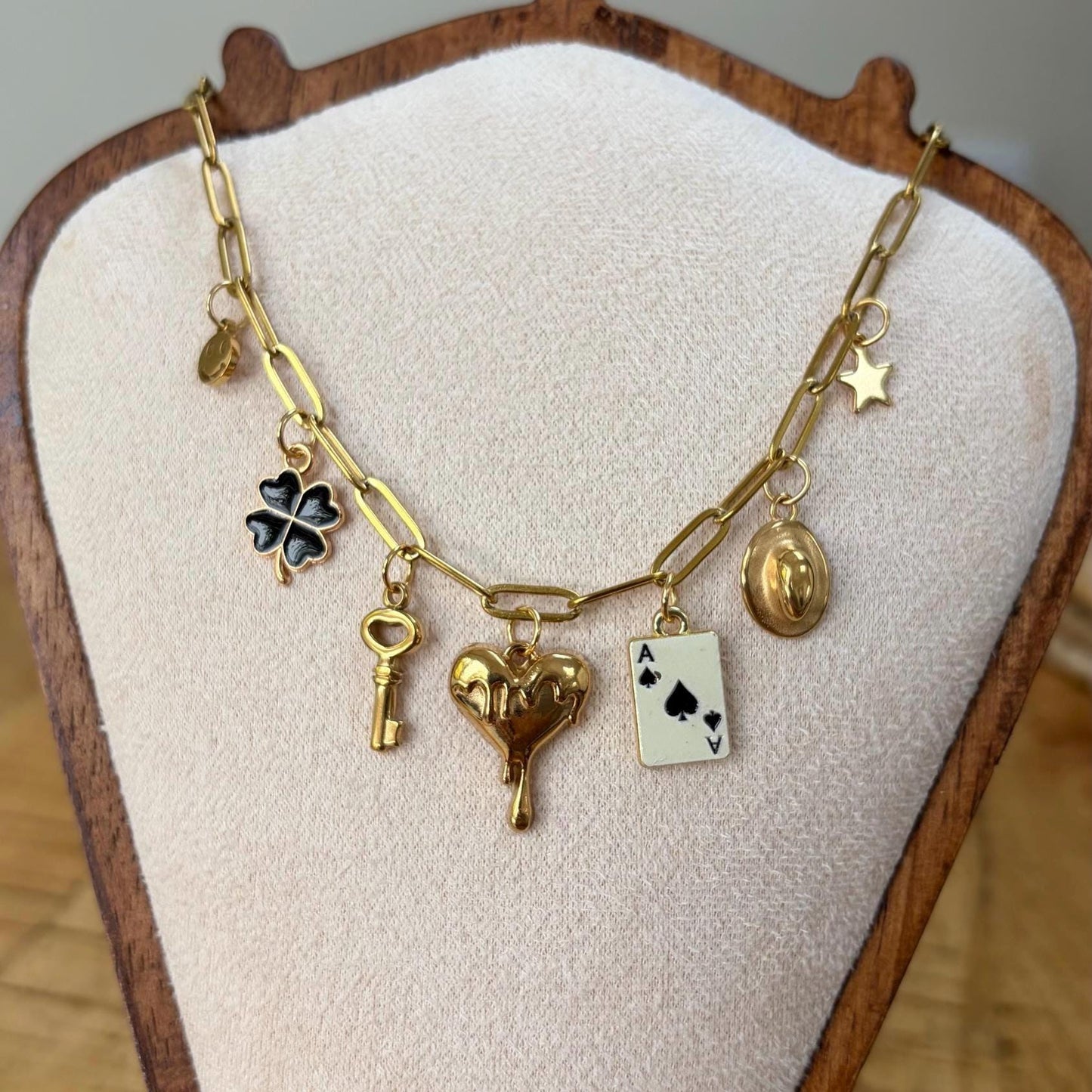 Gold Dripping Heart Multi Charm Necklace