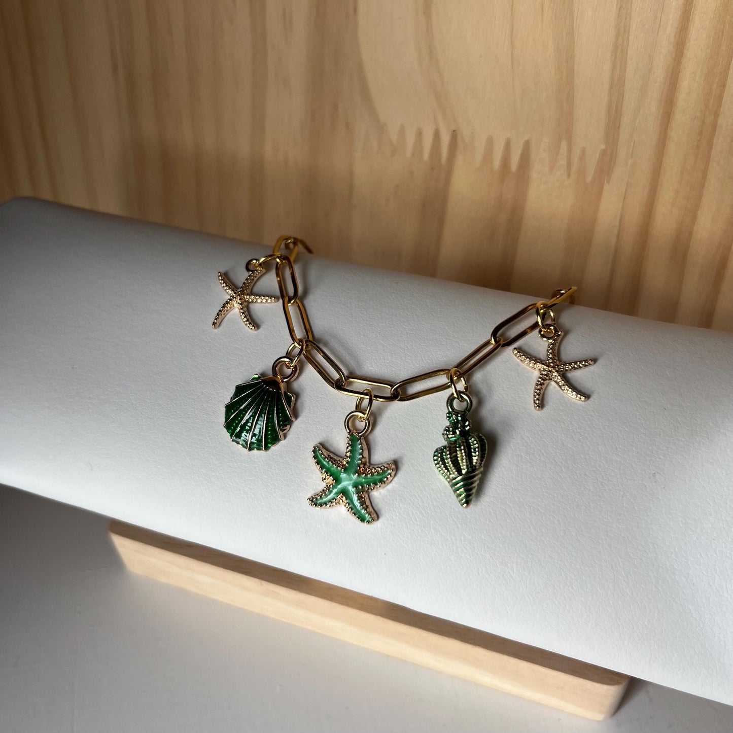 Green Seashell Starfish Charm Necklace