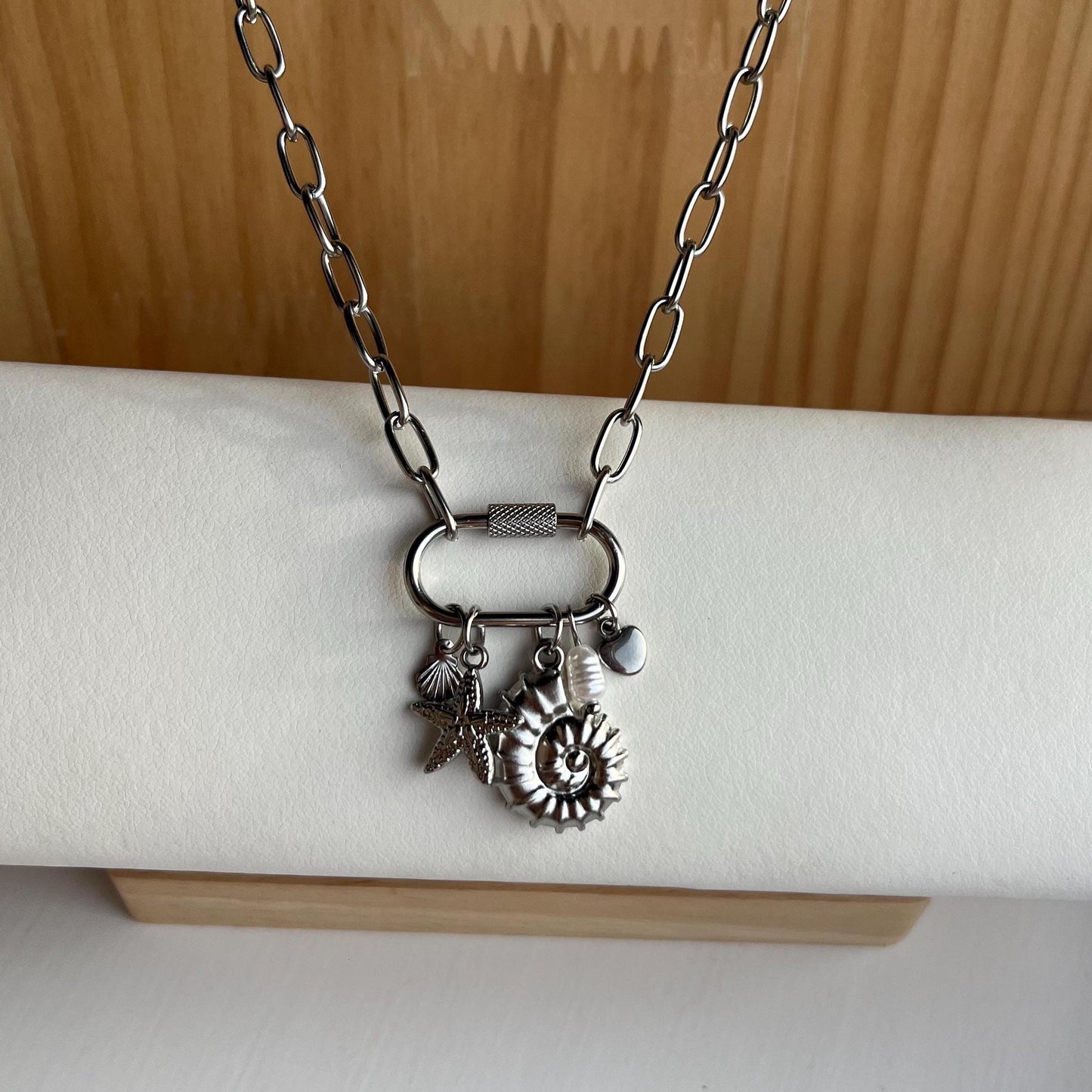 Seashell Starfish Ammonite Charm Necklace