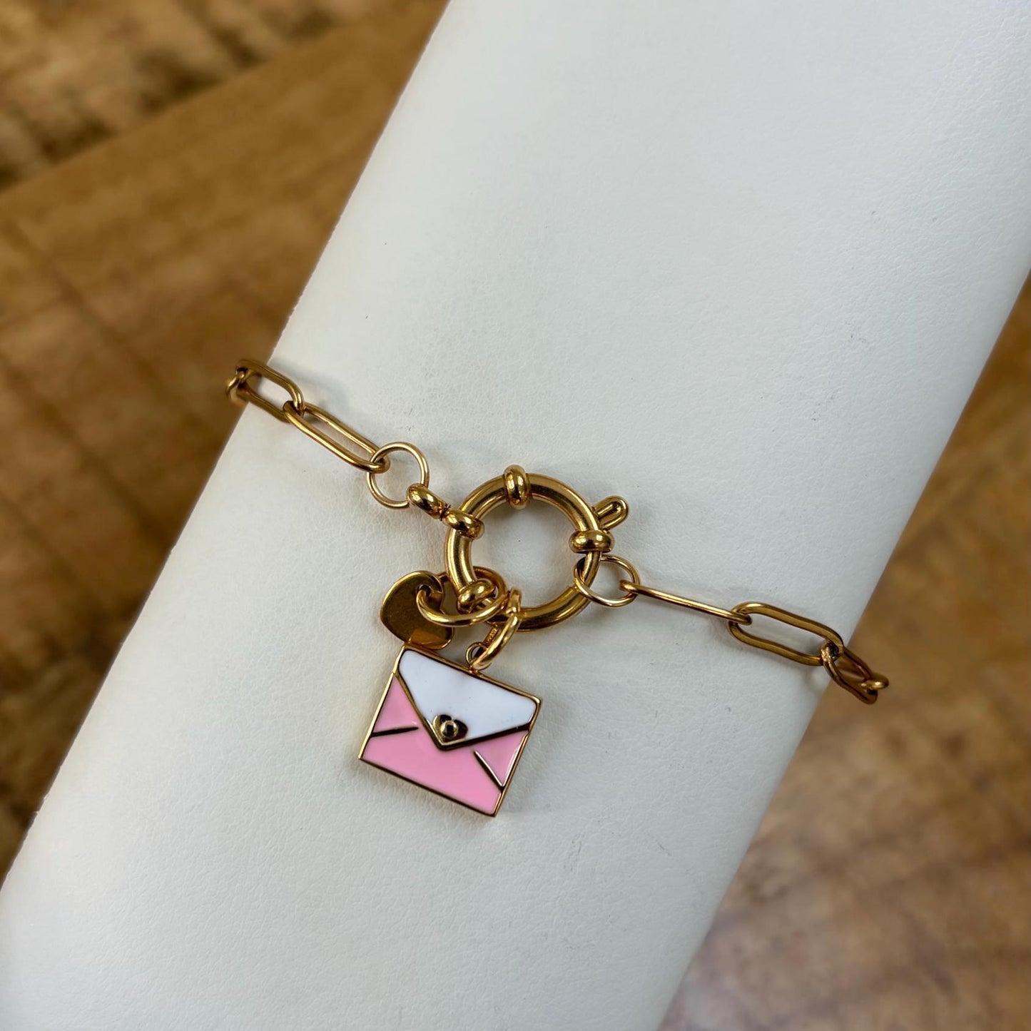 Pink Love Letter Heart Charm Bracelet