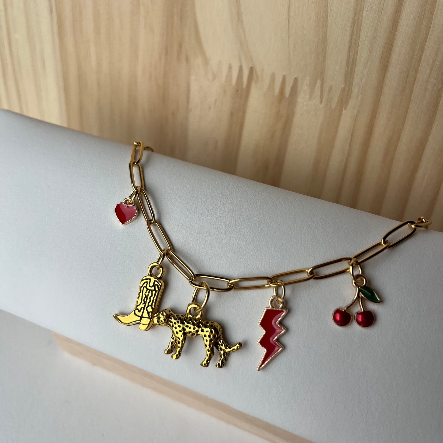 Red Leopard Lightning Charm Necklace