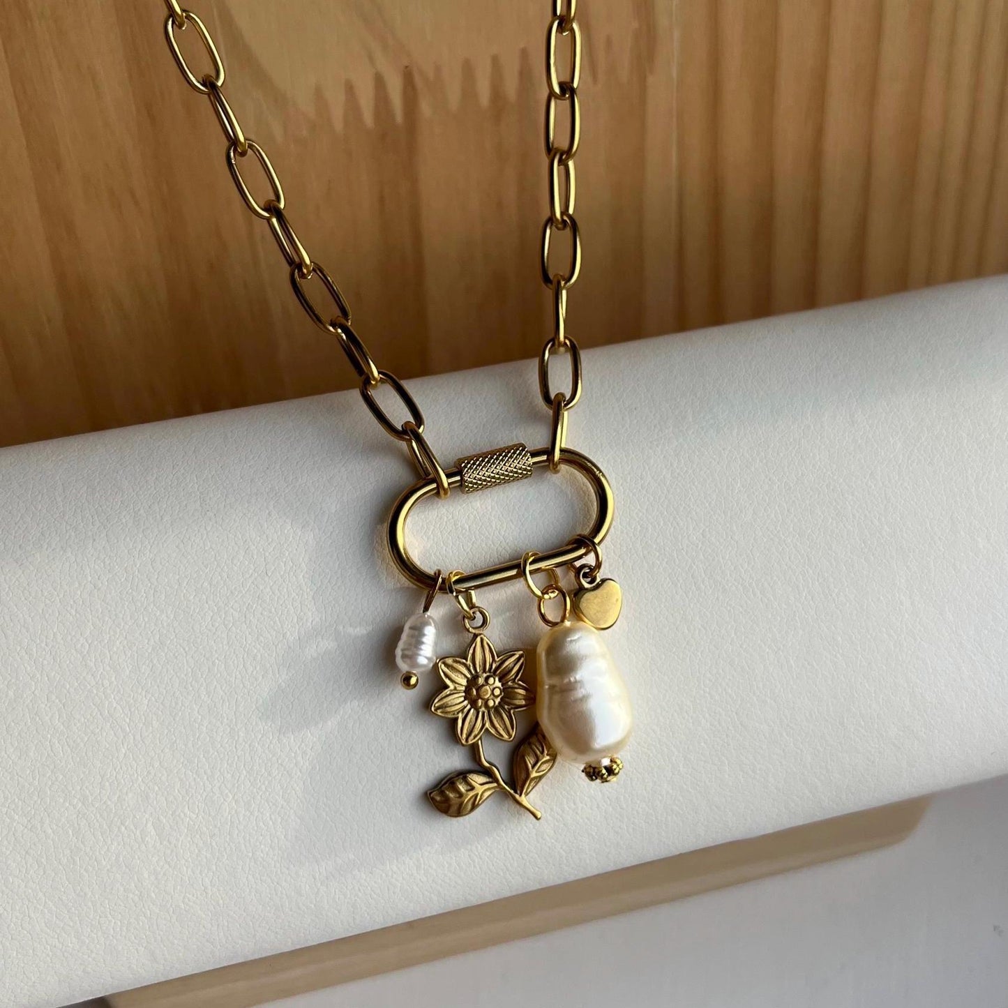 Golden Pear Sunflower Charm Necklace