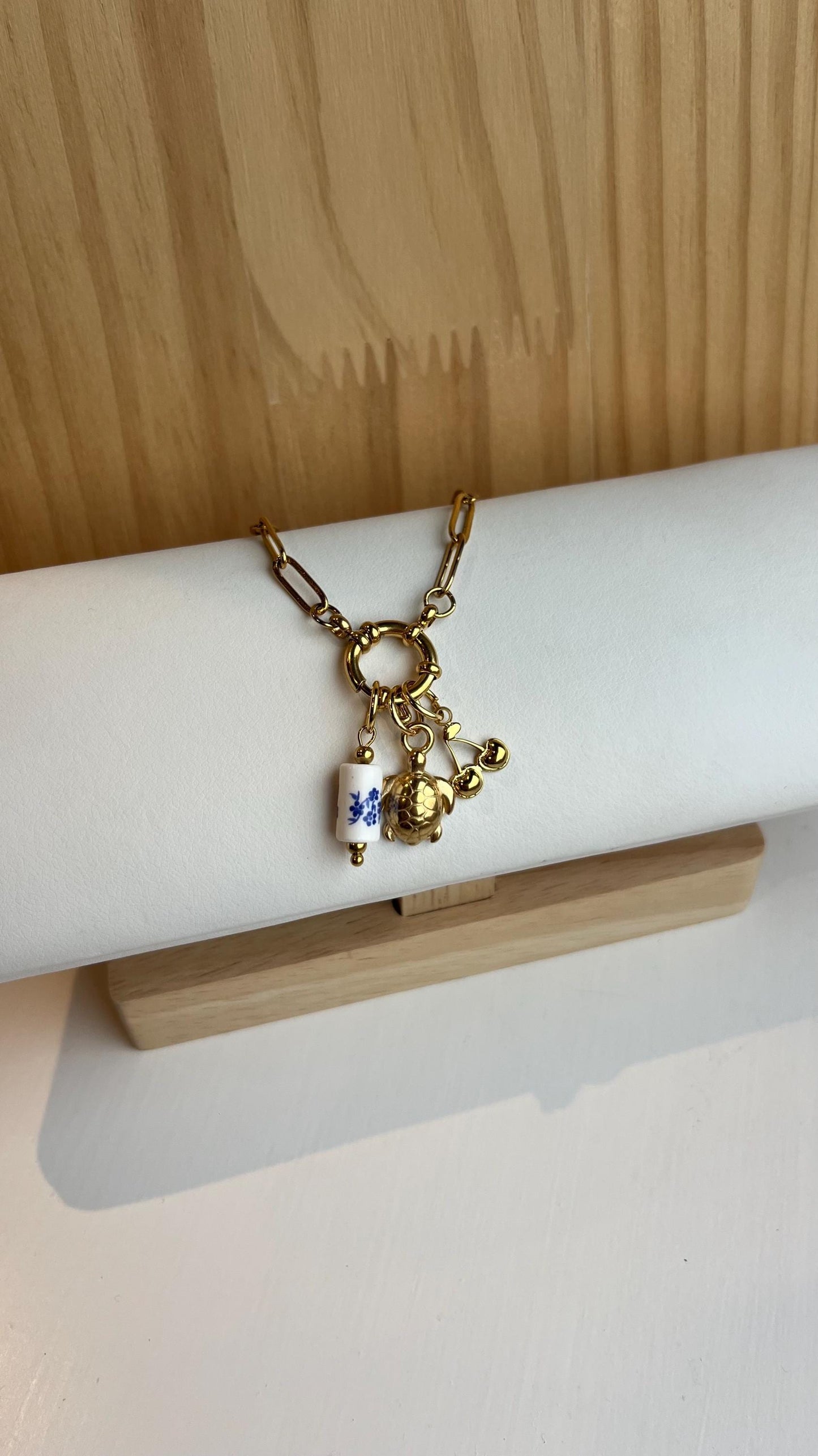 Gold Turtle Cherry Charm Bracelet
