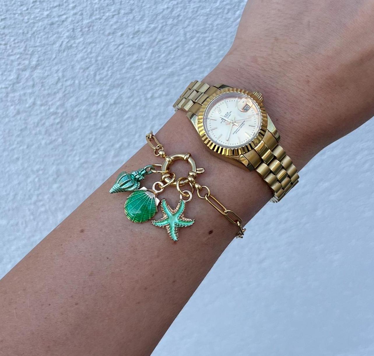 Gold Seashell Starfish Charm Bracelet