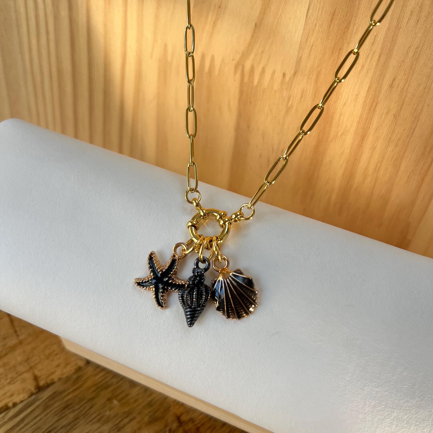 Black Gold Seashells Paperclip Necklace