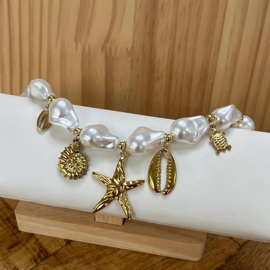 Pearl Seashell Starfish Charm Necklace