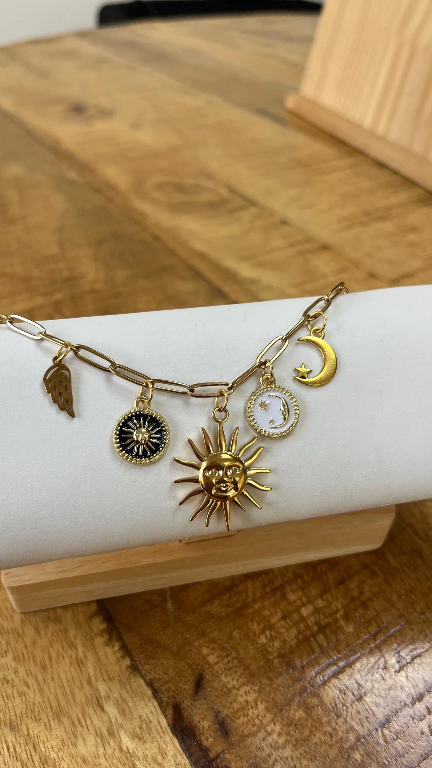 Gold Sun Moon Charm Necklace