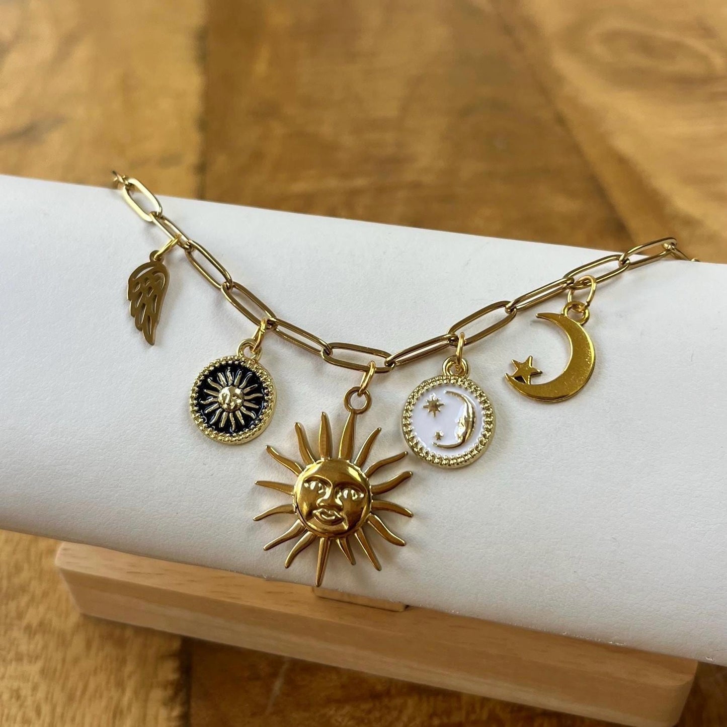 Gold Sun Moon Charm Necklace