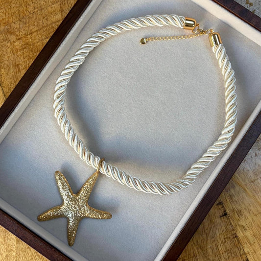 Gold Rope Starfish Charm Necklace