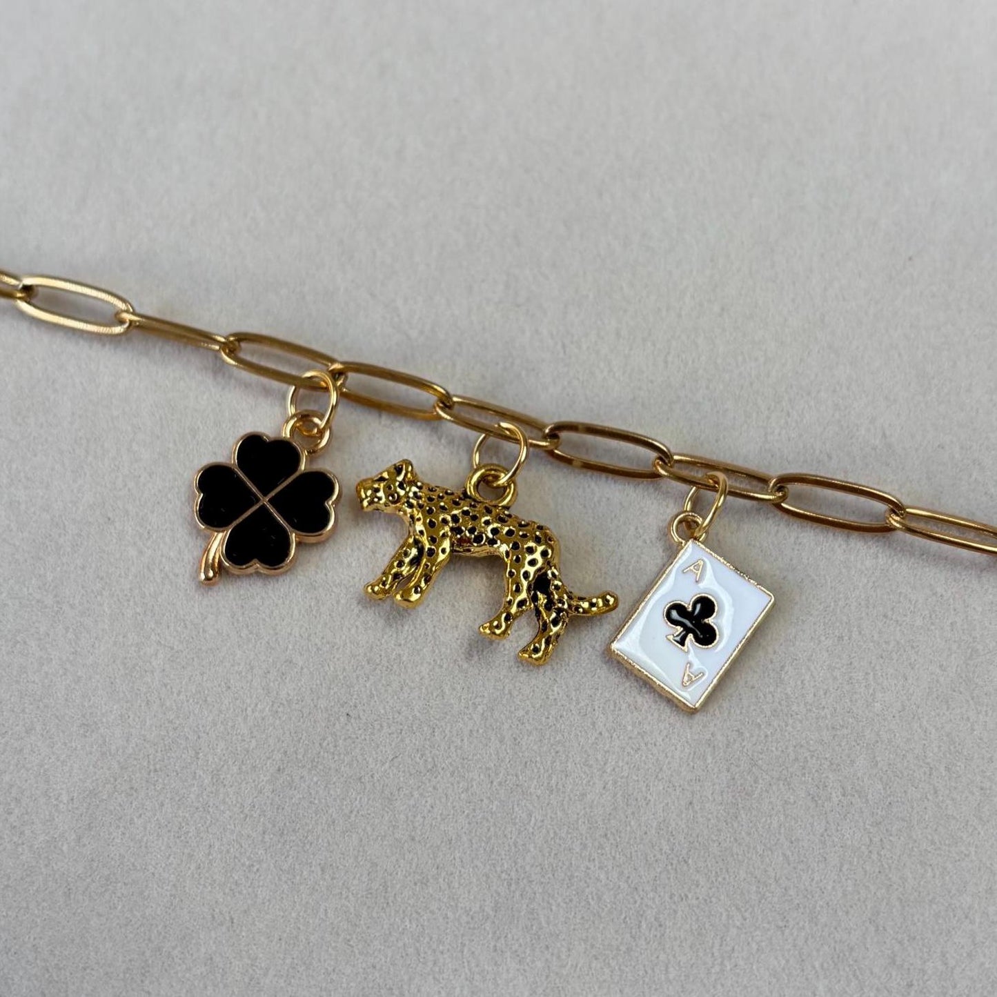 Leopard Clover Playing Card Charm Bracelet