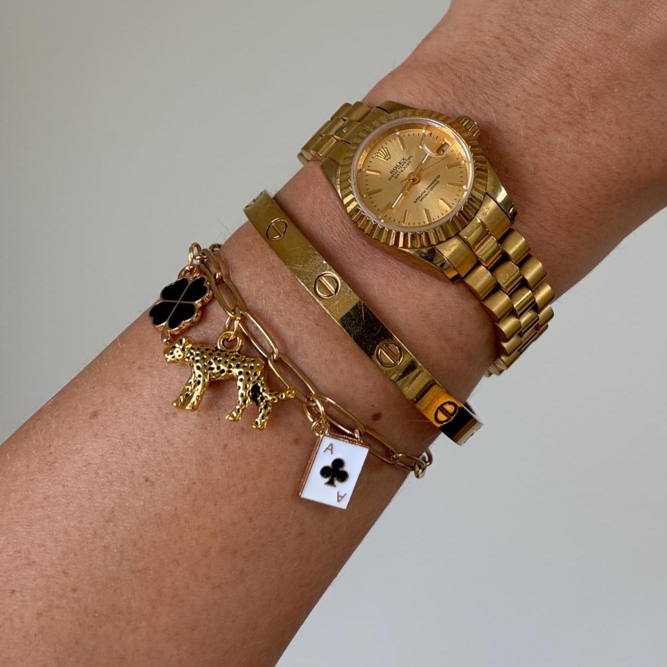 Leopard Clover Playing Card Charm Bracelet