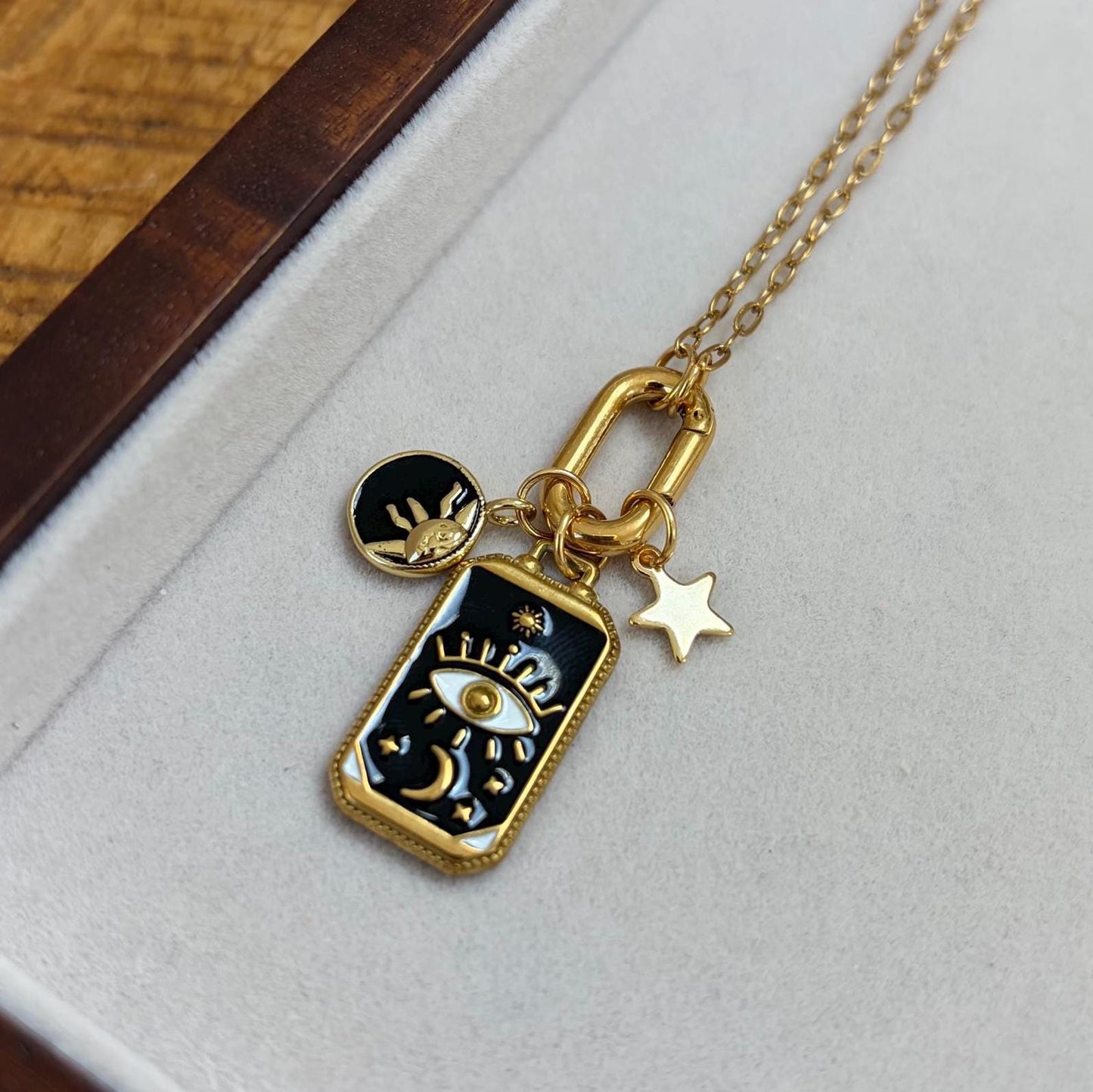 Gold Sun Moon Stars Charm Necklace