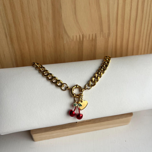 Gold Juicy Chunky Chain Cherry Pendant Necklace