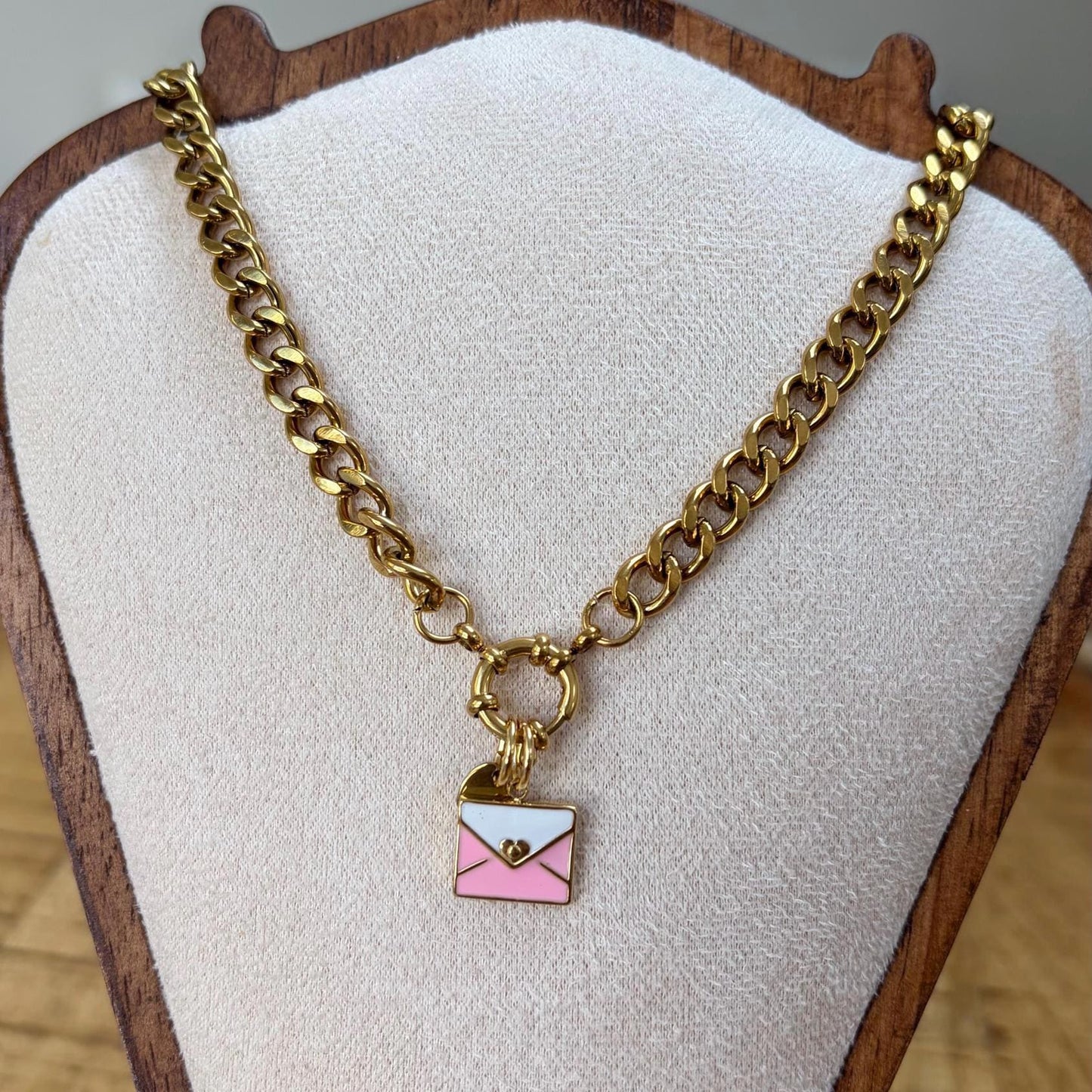 Pink Love Letter Chunky Gold Necklace