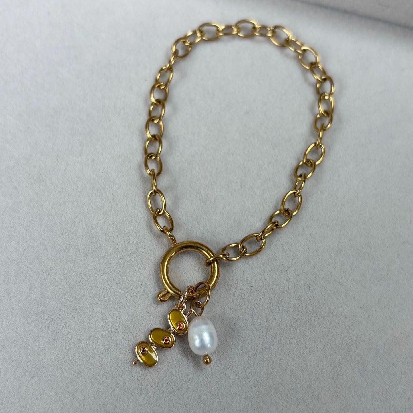 Gold Charm Bracelet with Olive & Pearl