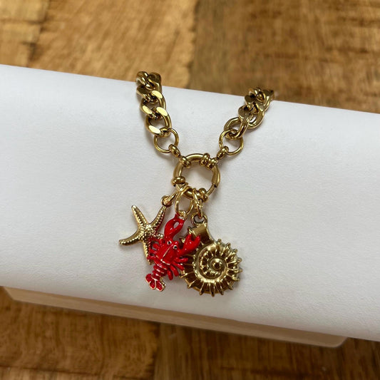 Gold-Plated Lobster Seashells Chunky Chain Necklace