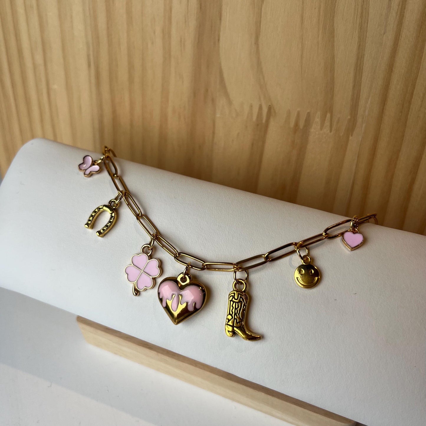 Pink Dripping Cowboy Heart Charm Necklace