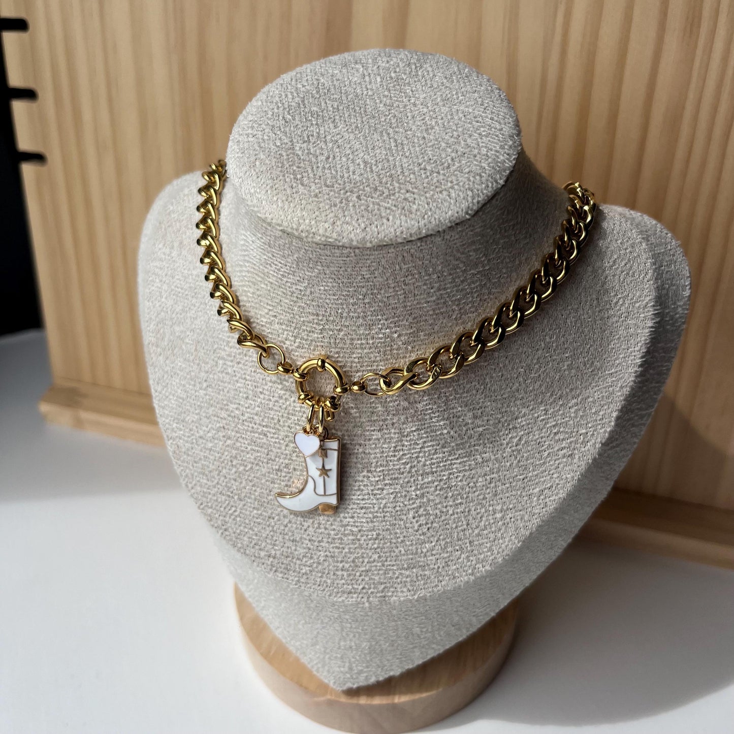 White Chunky Boot Heart Pendant Necklace