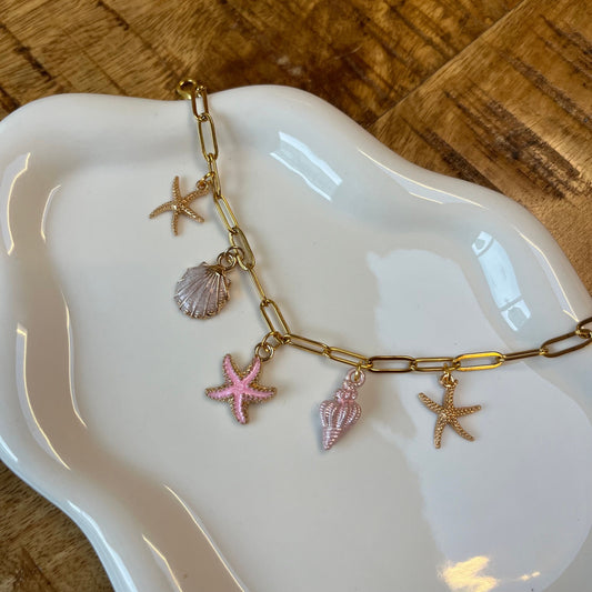 Pink Seashell Starfish Charm Bracelet