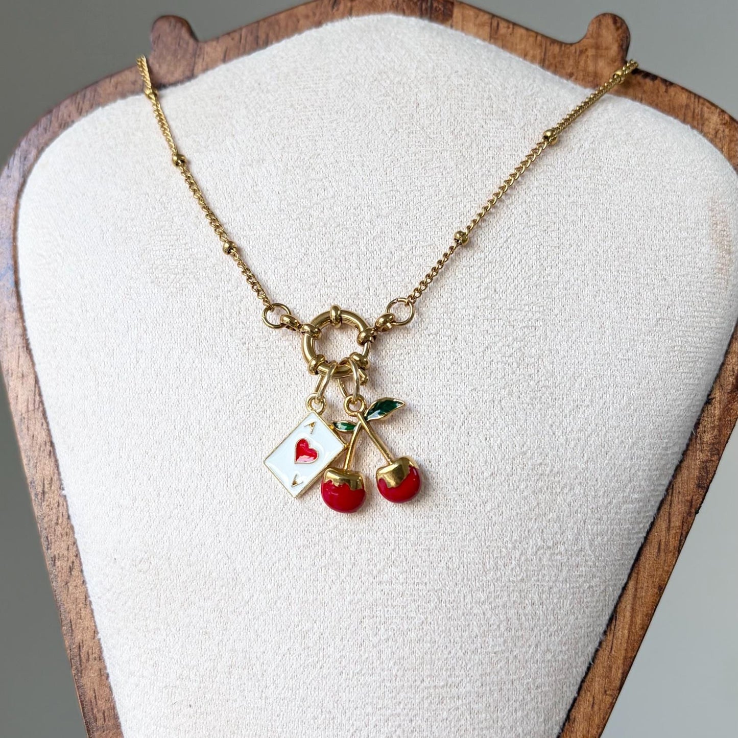 Cherry and Playing Card Gold Necklace