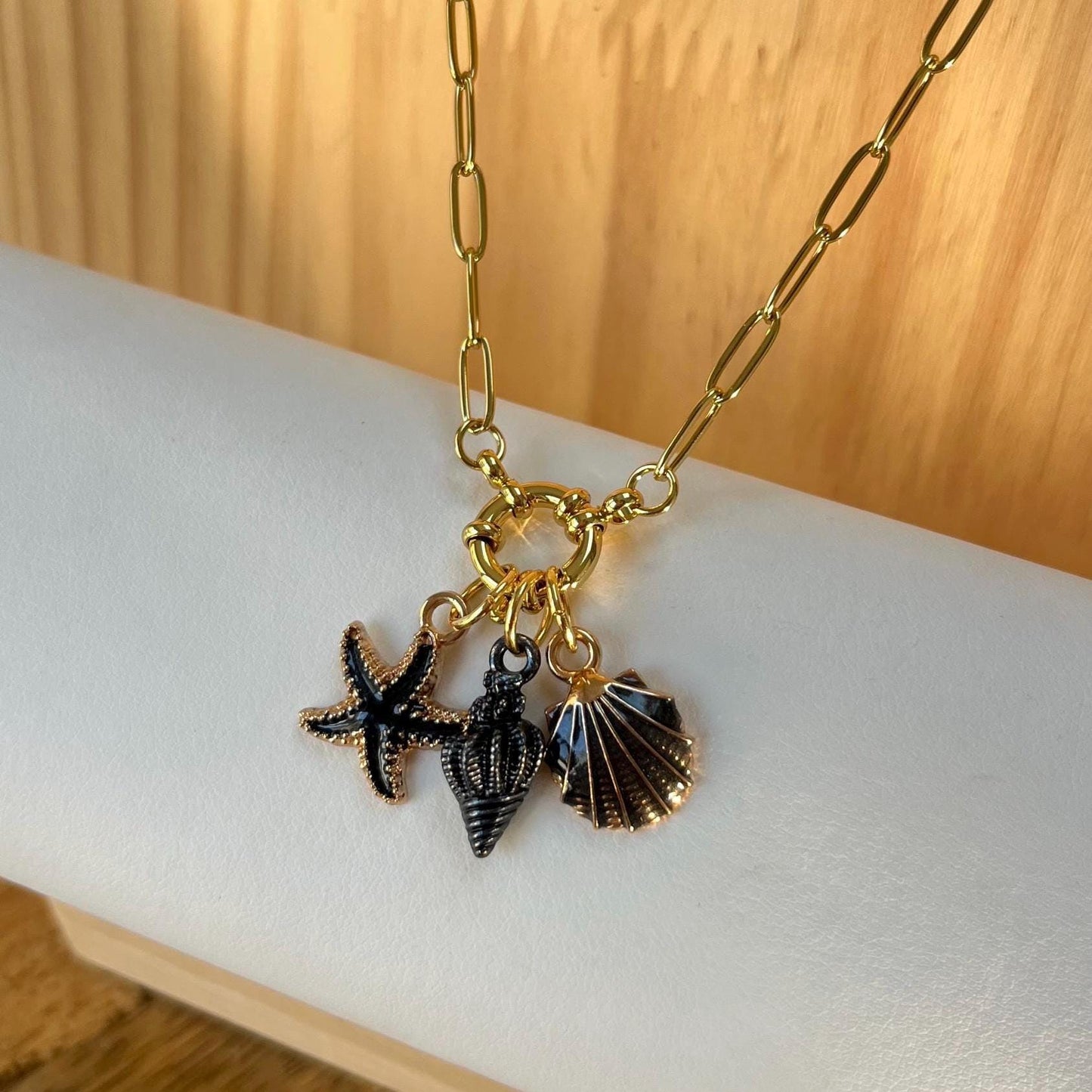 Black Gold Seashells Paperclip Necklace