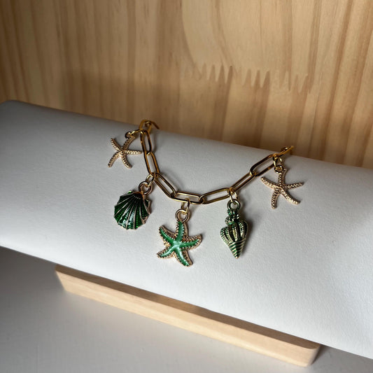 Green Seashell Starfish Charm Necklace