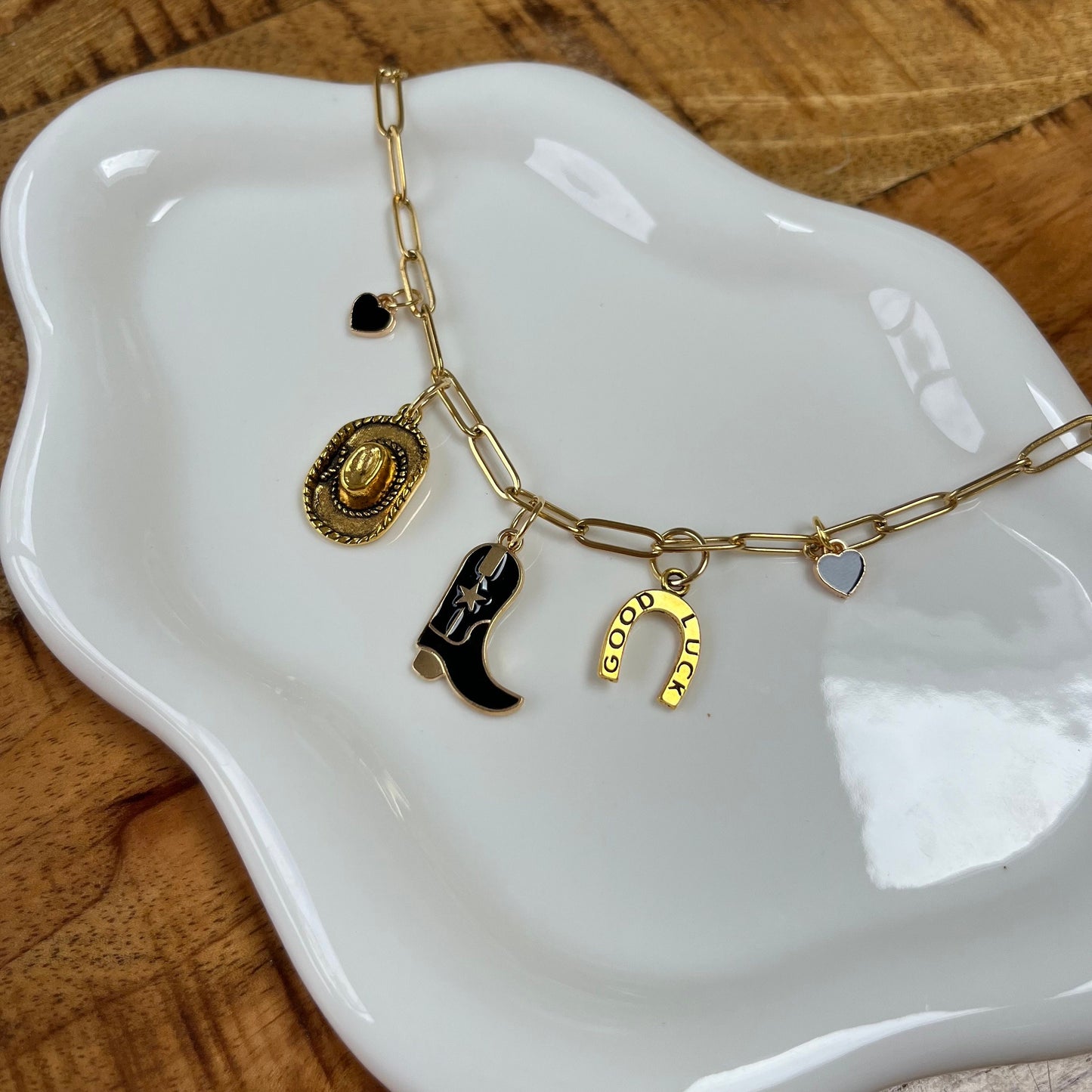 Black Cowboy Boot Charm Necklace