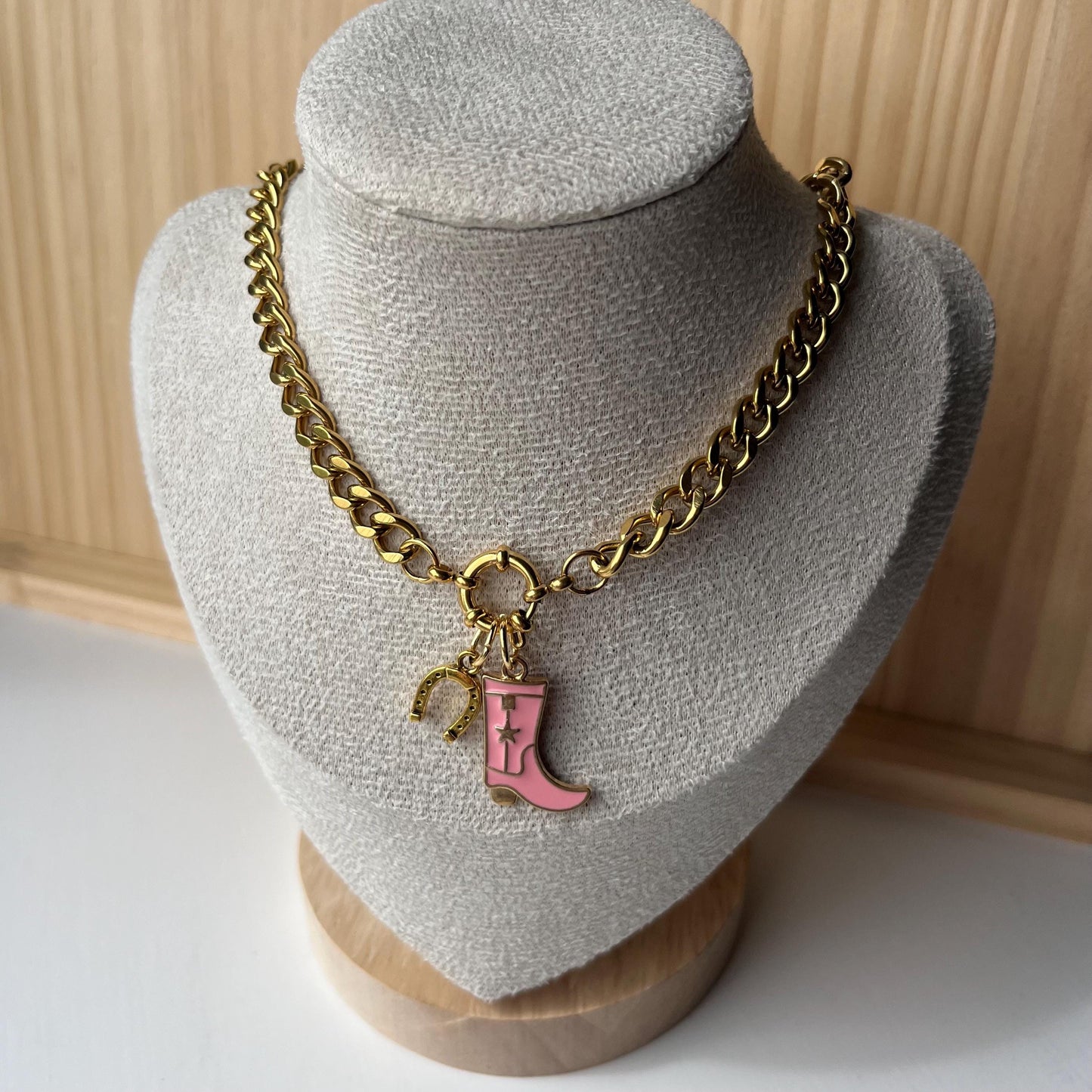 Pink Chunky Cowboy Boot Necklace