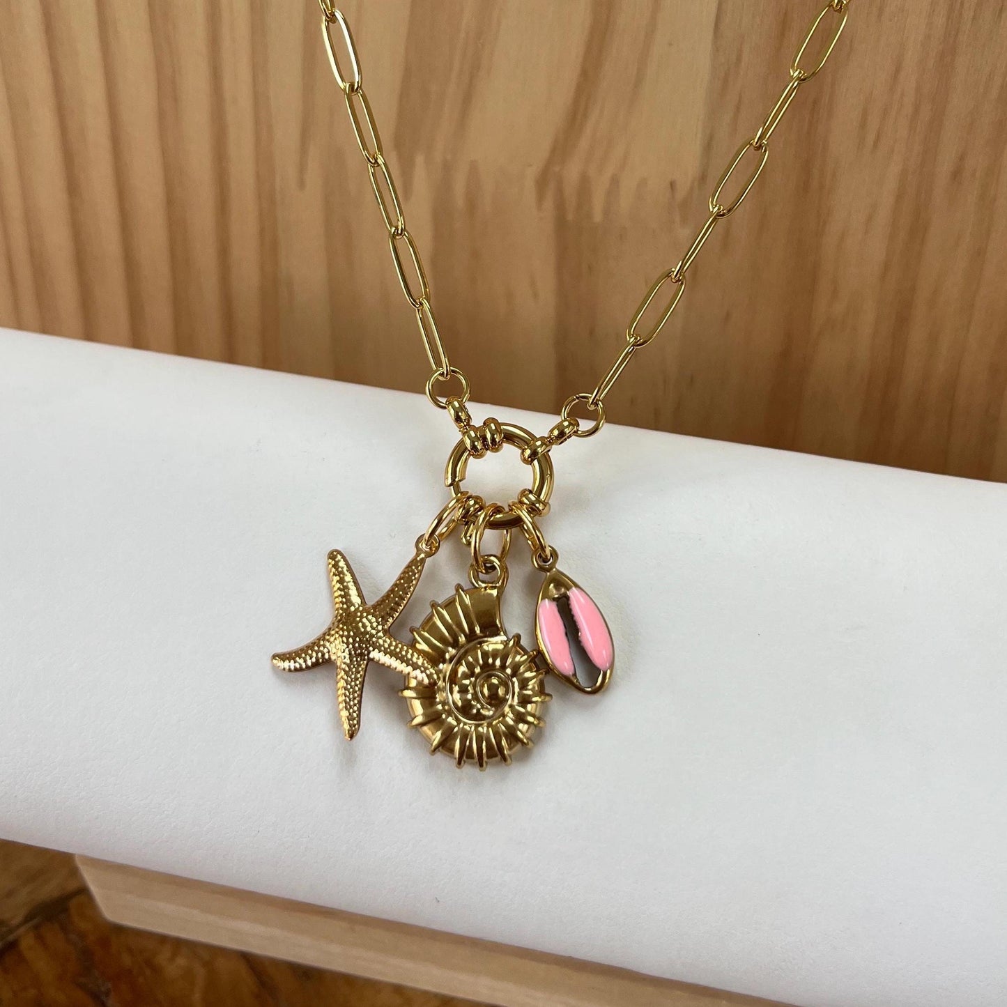 Pink Seashells Dainty Gold Necklace
