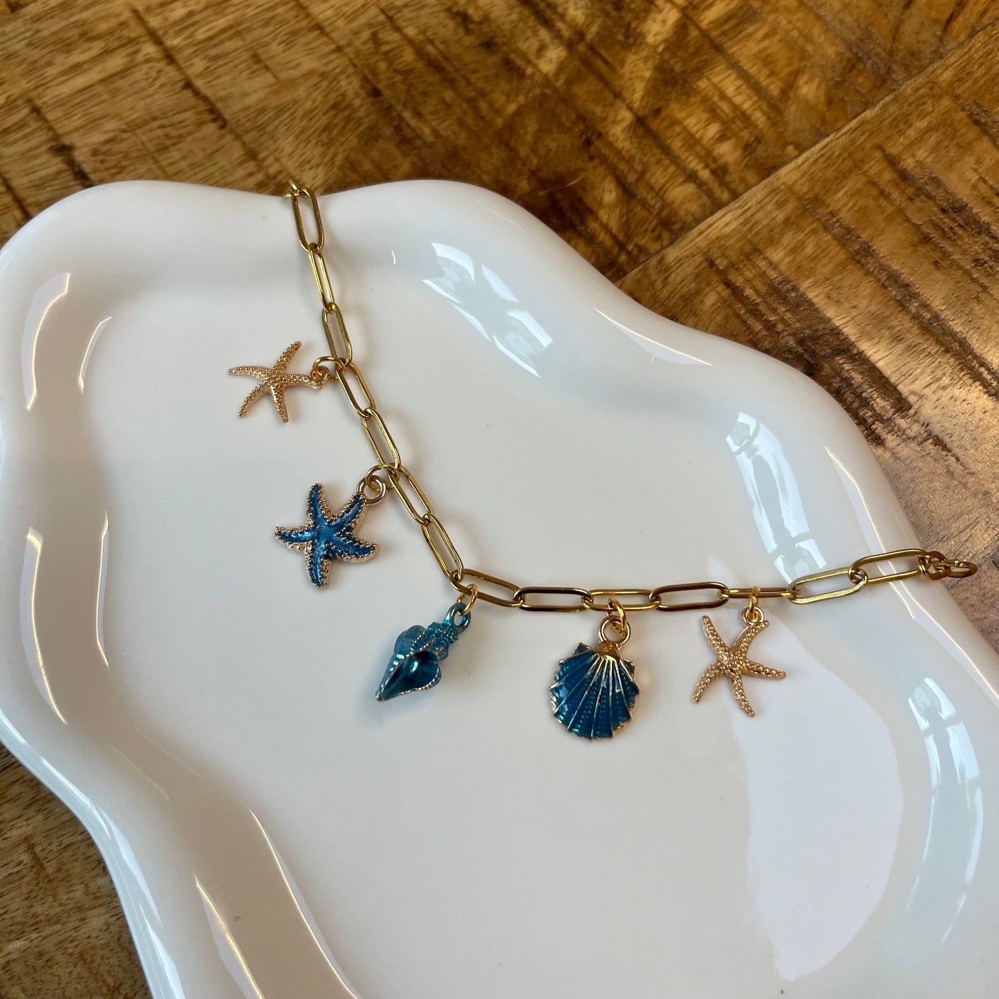 Blue Seaside Seashell Starfish Charm Bracelet