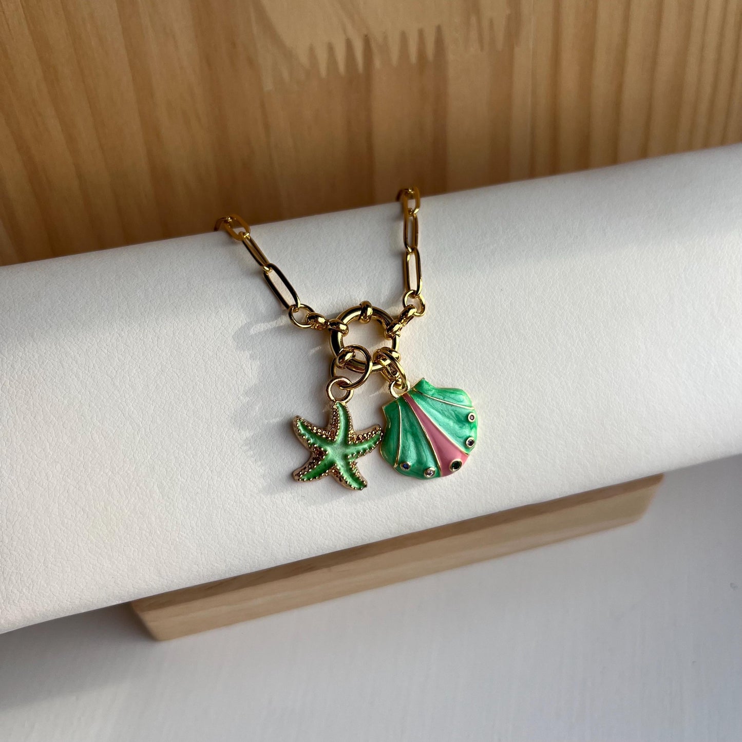 Green Shells Paperclip Necklace