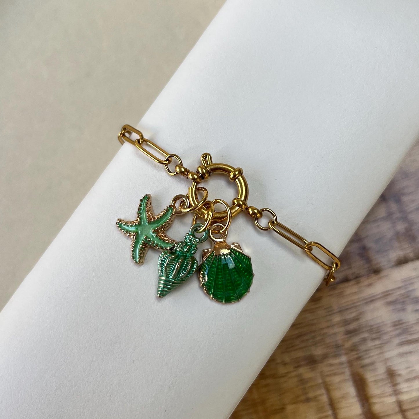 Gold Seashell Starfish Charm Bracelet