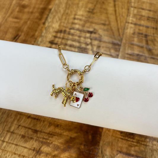 Leopard Cherry Gold Charm Bracelet