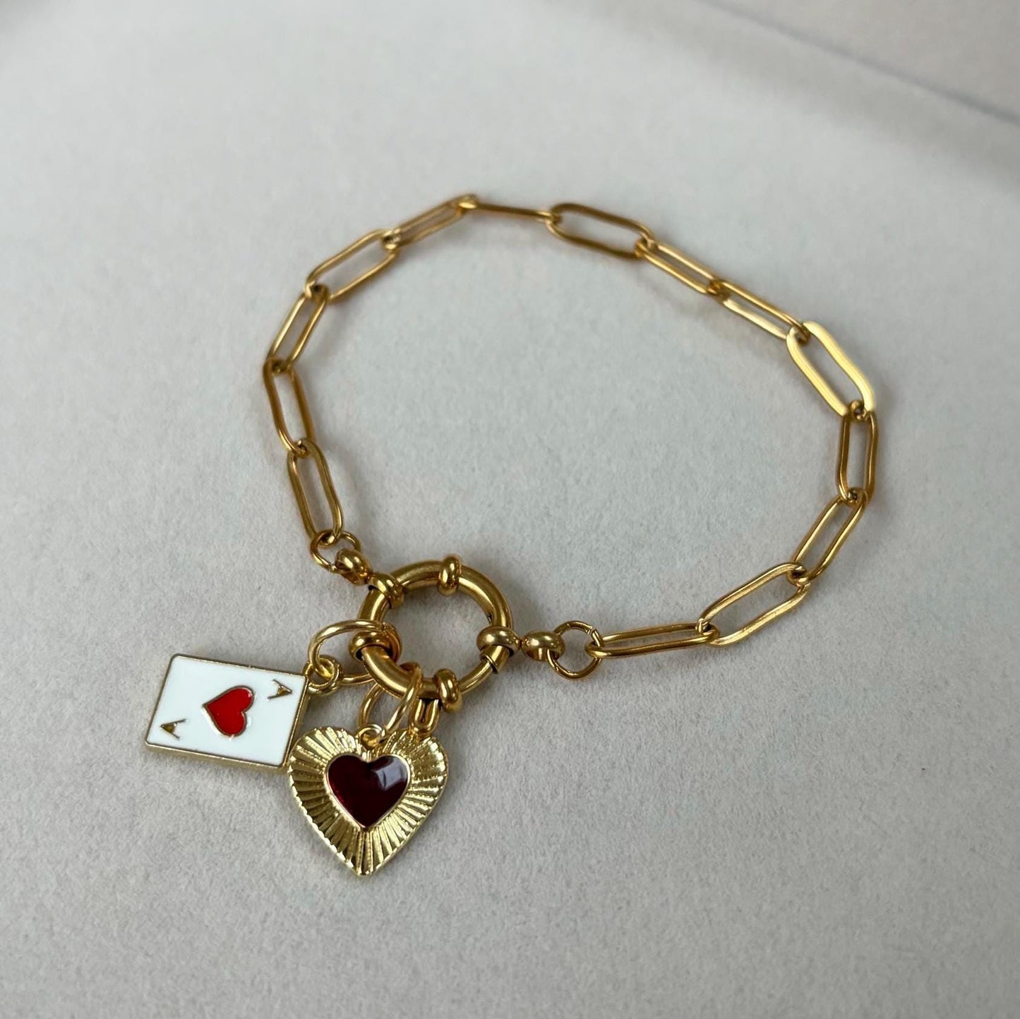 Gold Charm Bracelet with Heart and Ace of Hearts
