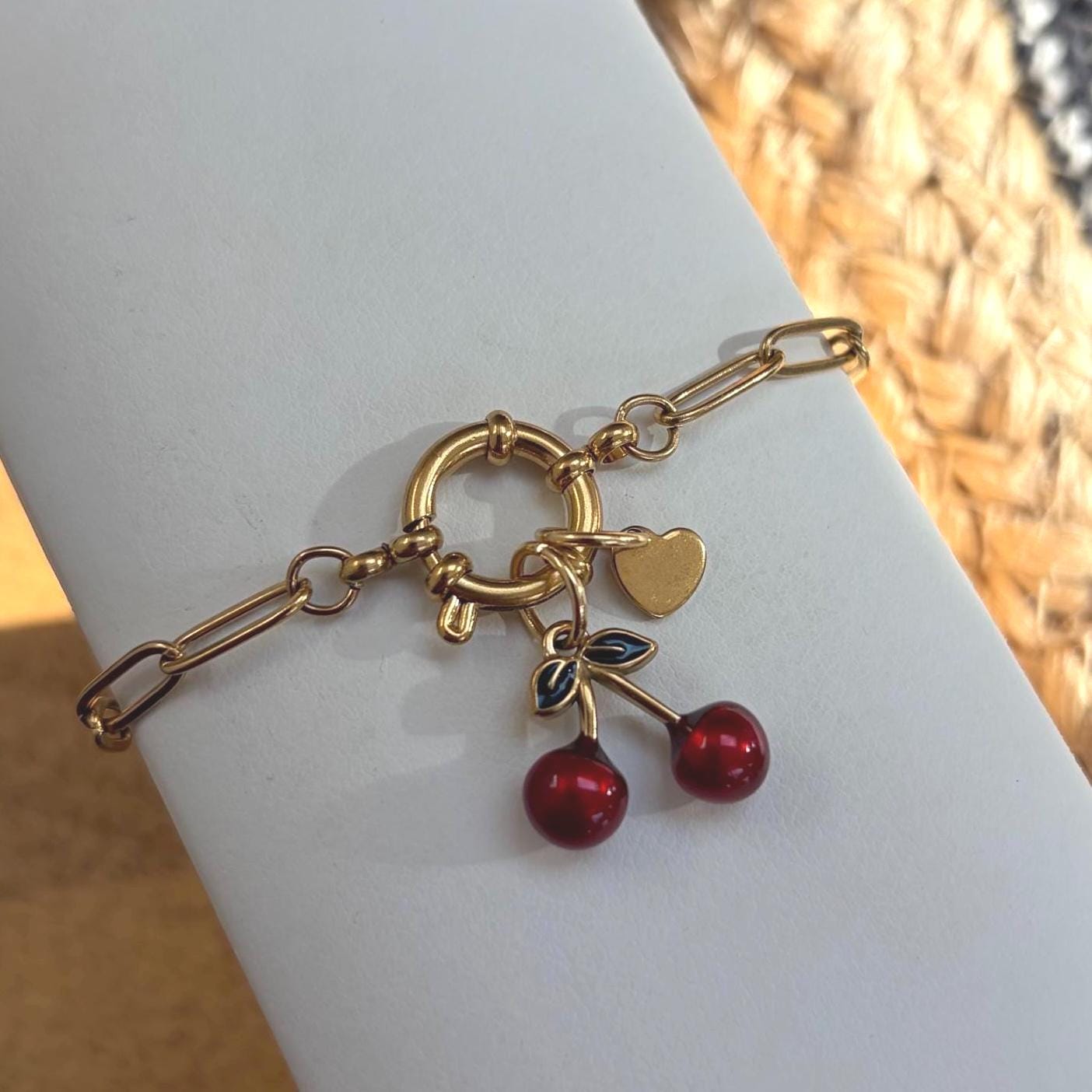 Juicy Cherry Gold Charm Bracelet